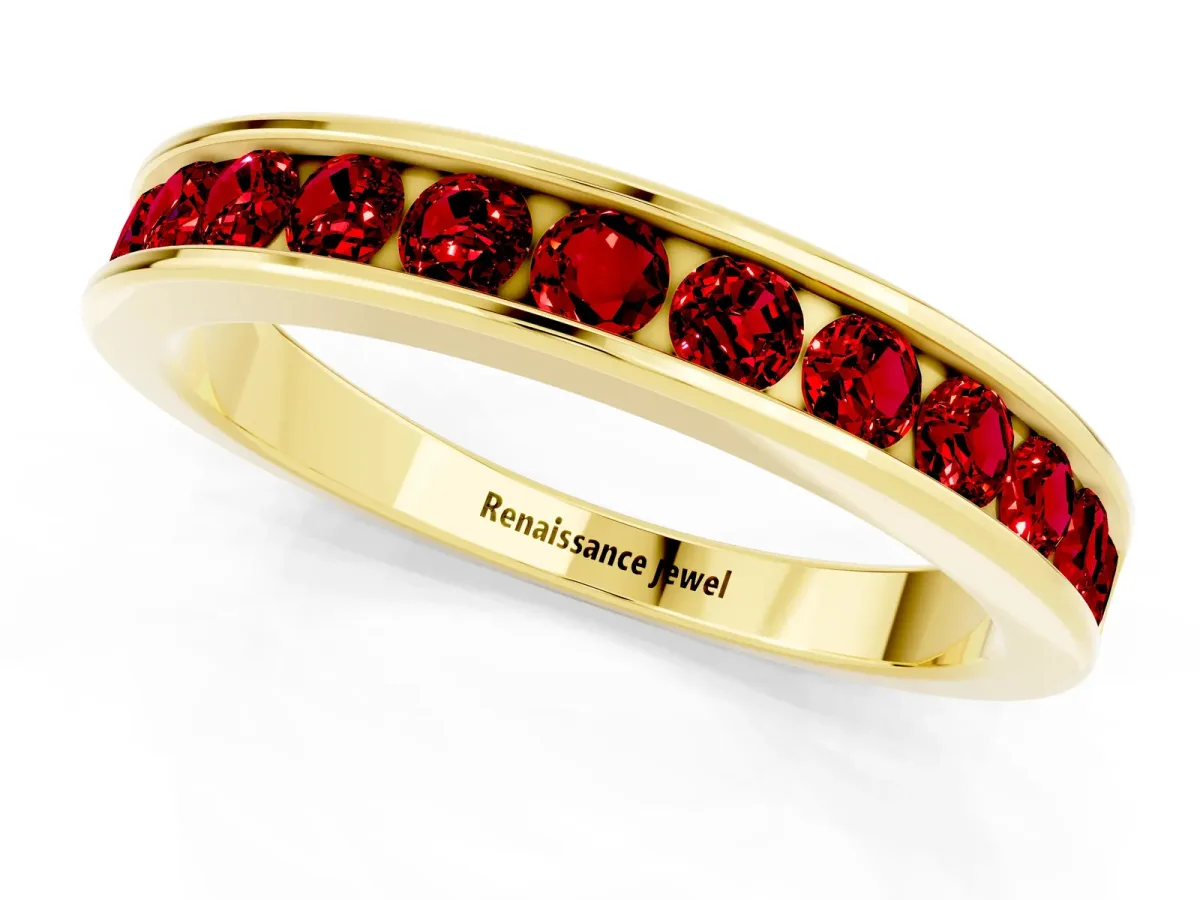 Channel Set Round Ruby Eternity Band Yellow gold
