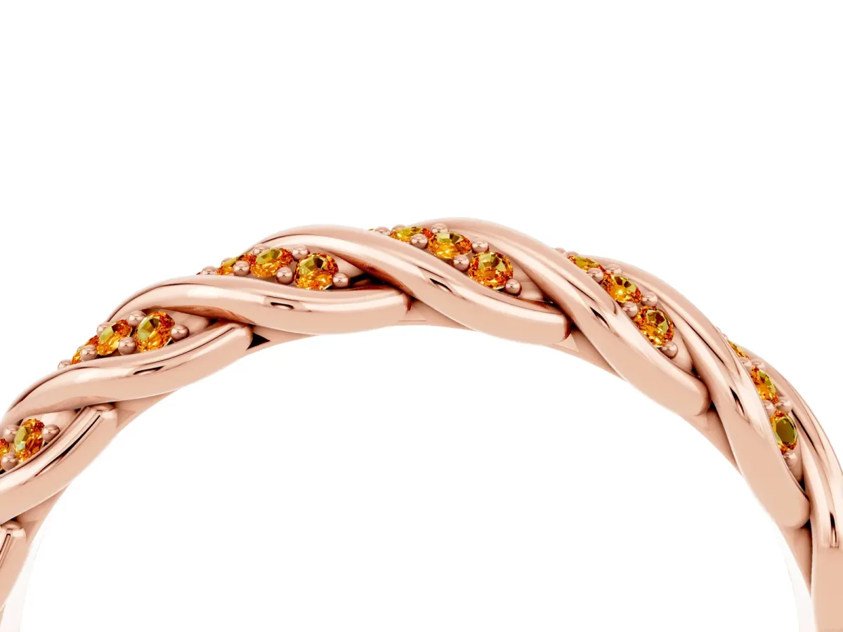 Twisted Pavé Round Citrine Eternity Band with Shared Prong Setting Rose gold