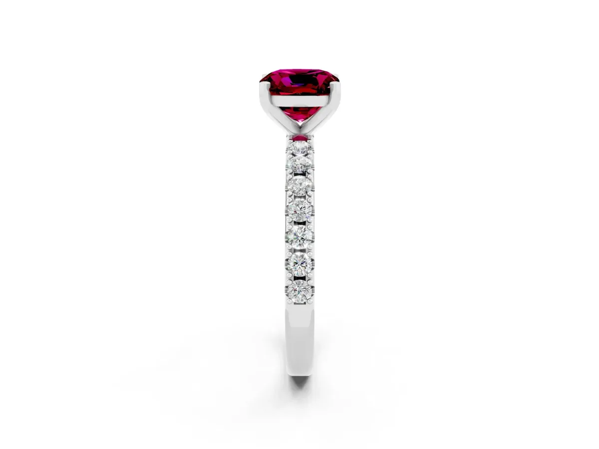 Cushion Cut Garnet Solitaire Pavé Band with Four-Prong Setting Platinum