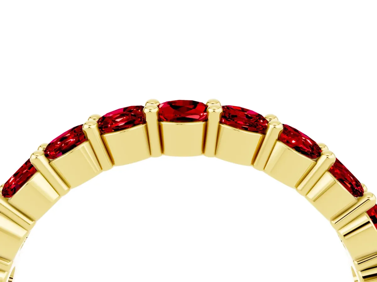 Round Ruby Half Eternity Band with Prong Setting Yellow gold