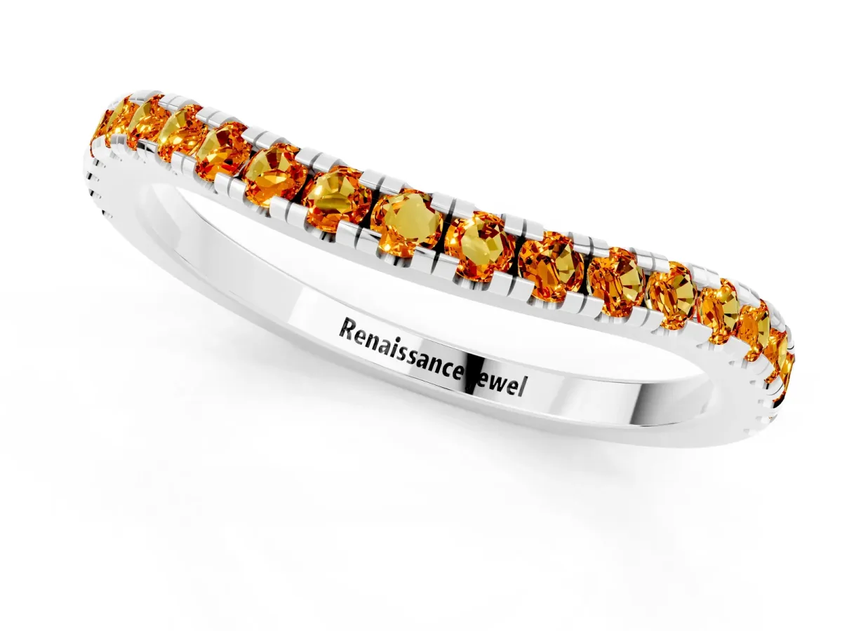 Round Citrine Pavé Half Eternity Band with Shared Prong Setting Silver