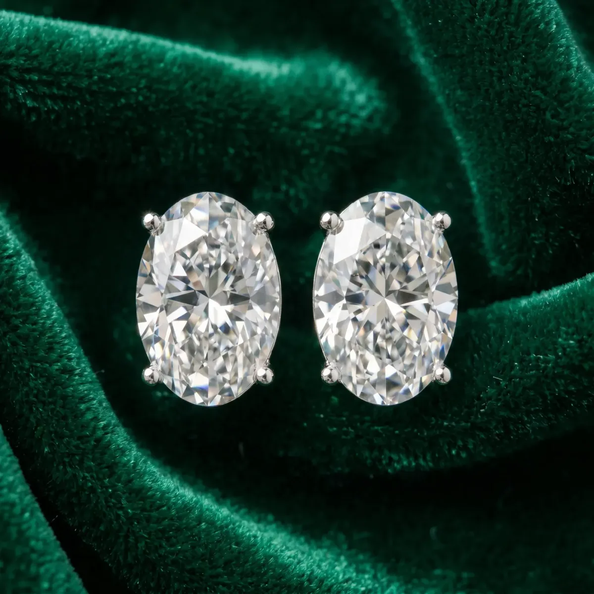 Oval Cut Diamond Stud Earrings Silver