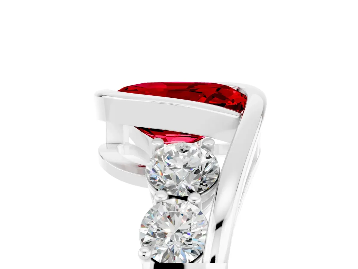 Bezel Set Oval Cut Ruby Bypass Ring with Round Accents Silver