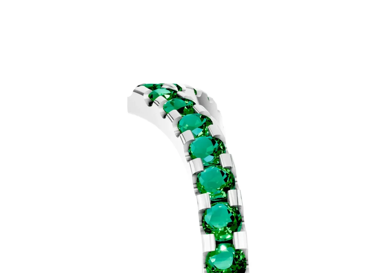 Pavé Round Emerald Chevron Band with Shared Prong Setting Silver