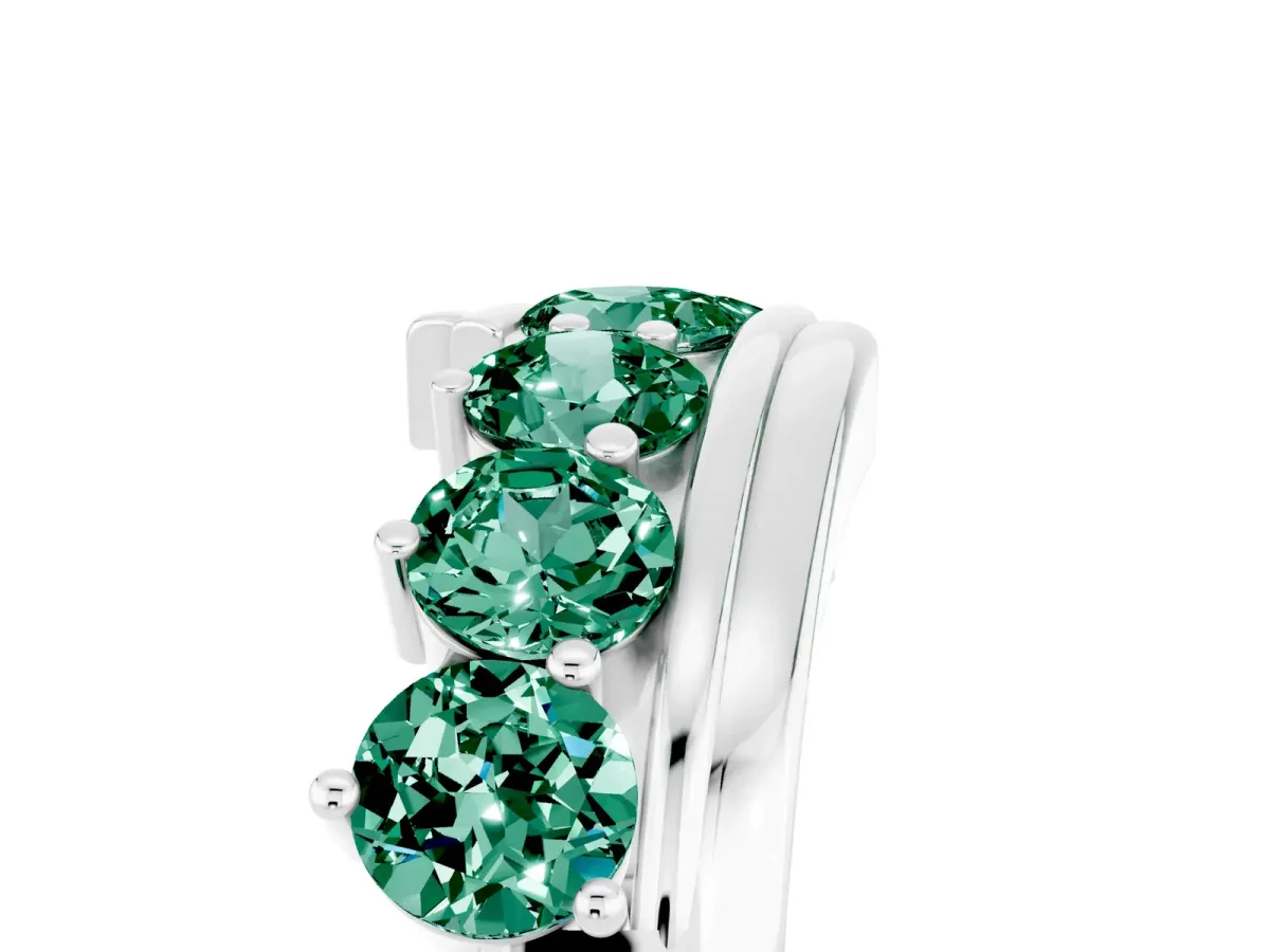 Round Green Sapphire Wave Band with Channel and Shared Prong Setting Silver