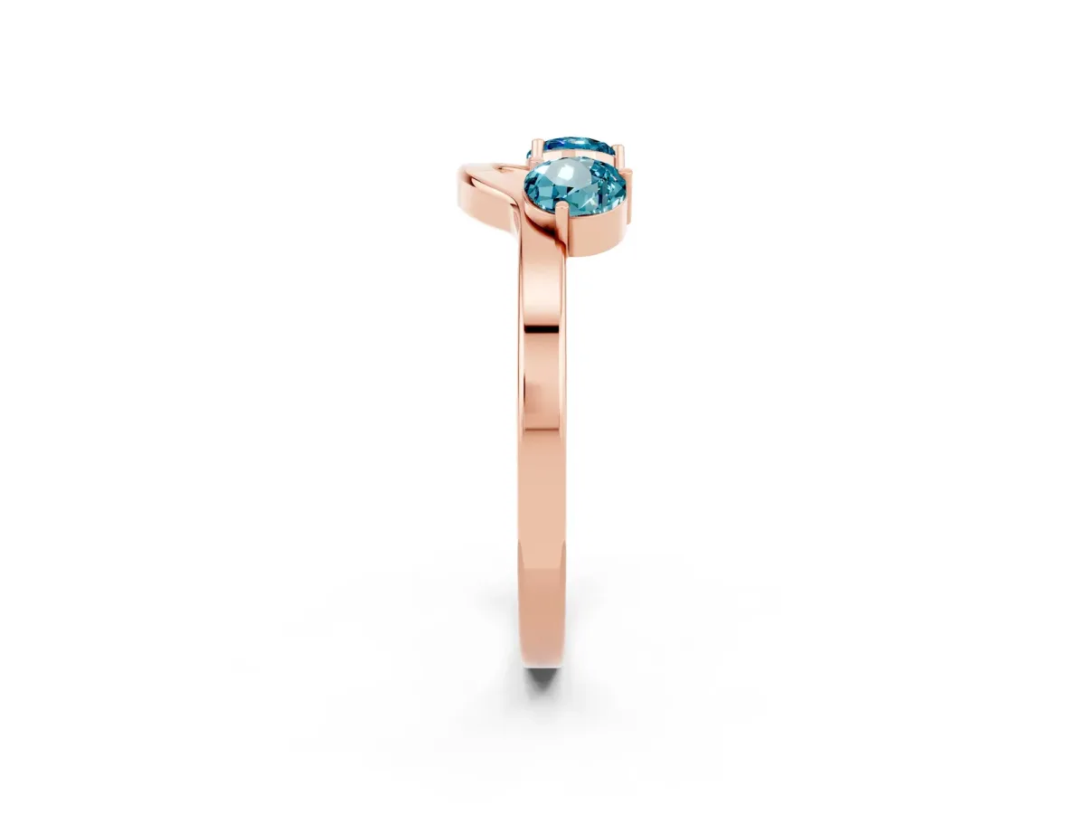 Dual Round Blue Topaz Open Band Ring with Prong Setting Rose gold