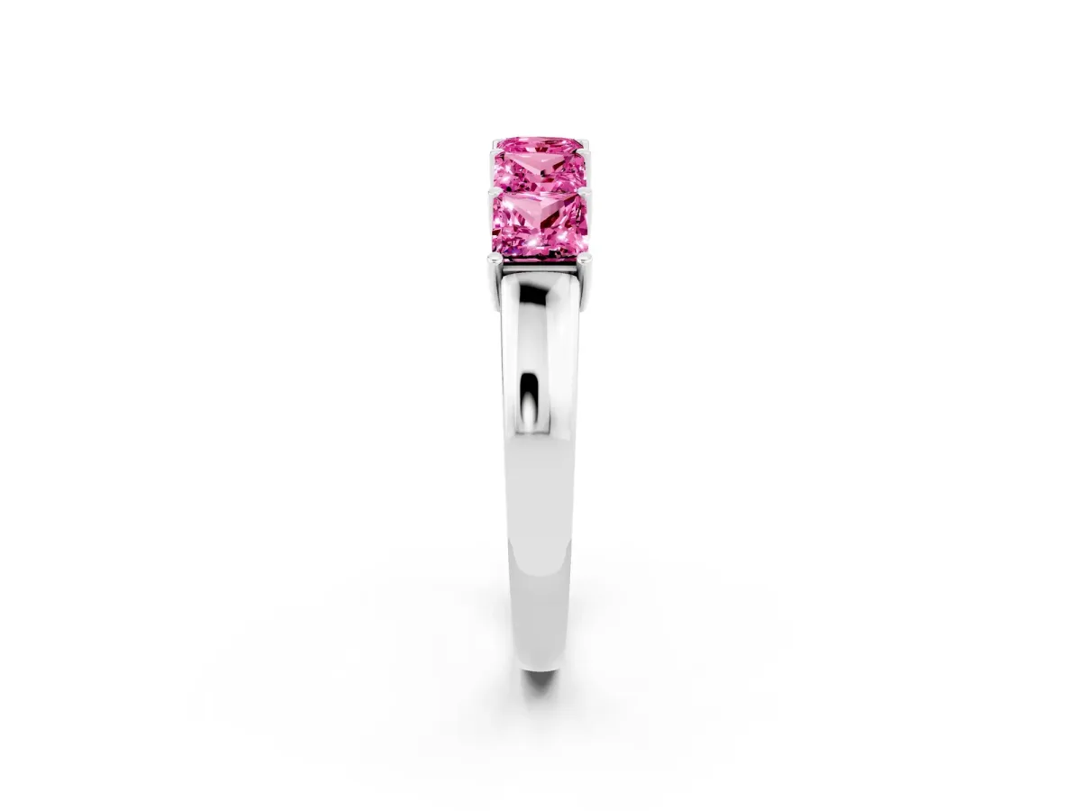 Princess Cut Five-Stone Pink Sapphire Band with Prong Setting Platinum
