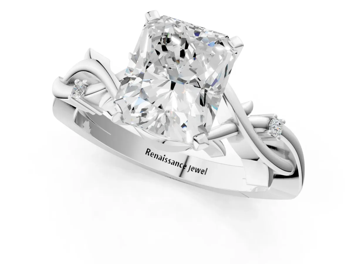 Radiant Cut Diamond Solitaire Ring with Twisted Band and Prong Setting White gold