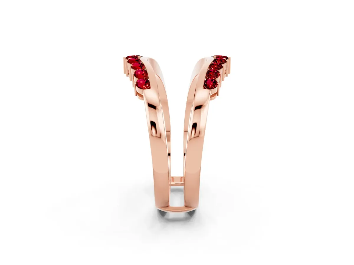 Round Ruby Chevron Contour Band with Prong Setting Rose gold