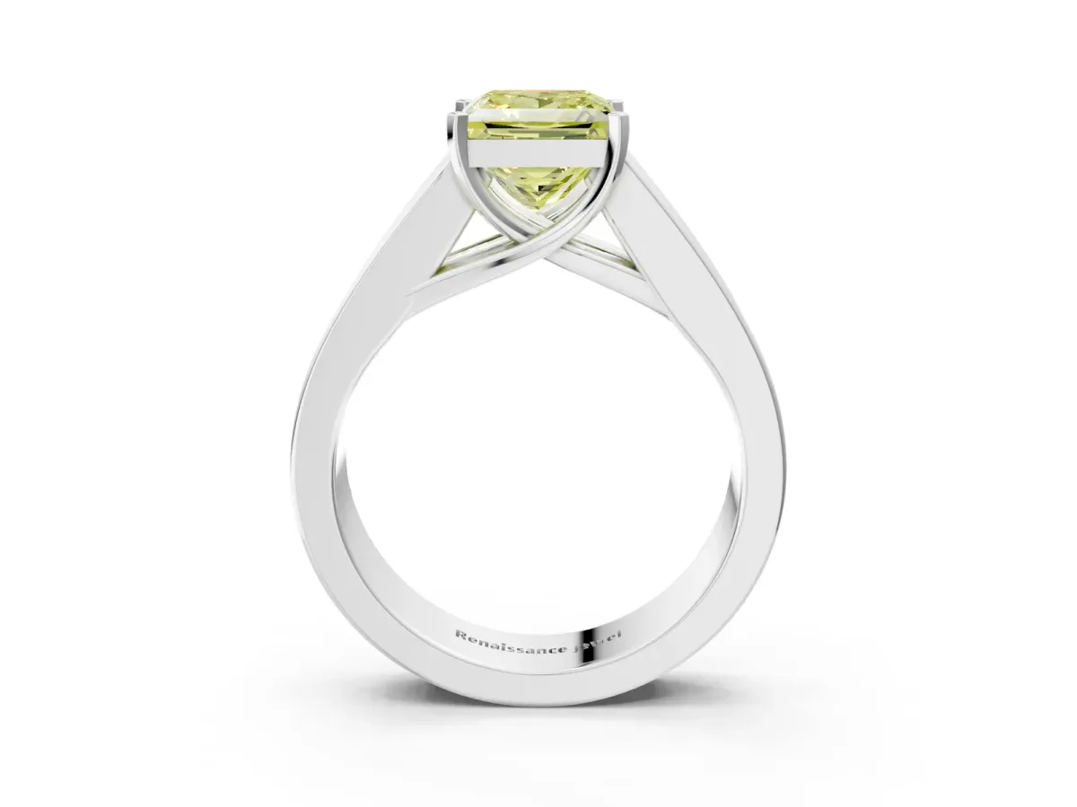 Fancy Yellow Princess Cut Cut Channel Set Solitaire Ring with Four-Prong Setting Silver