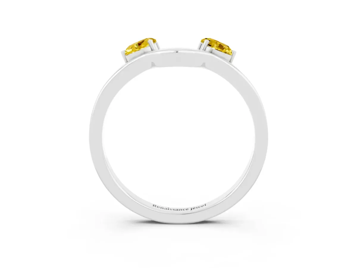 Dual Round Yellow Sapphire Open Band Ring with Prong Setting Platinum