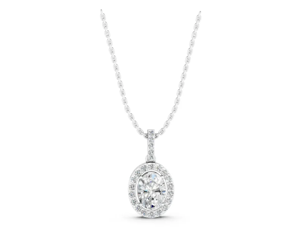 Halo Oval Diamond Pendant with Prong Setting Silver