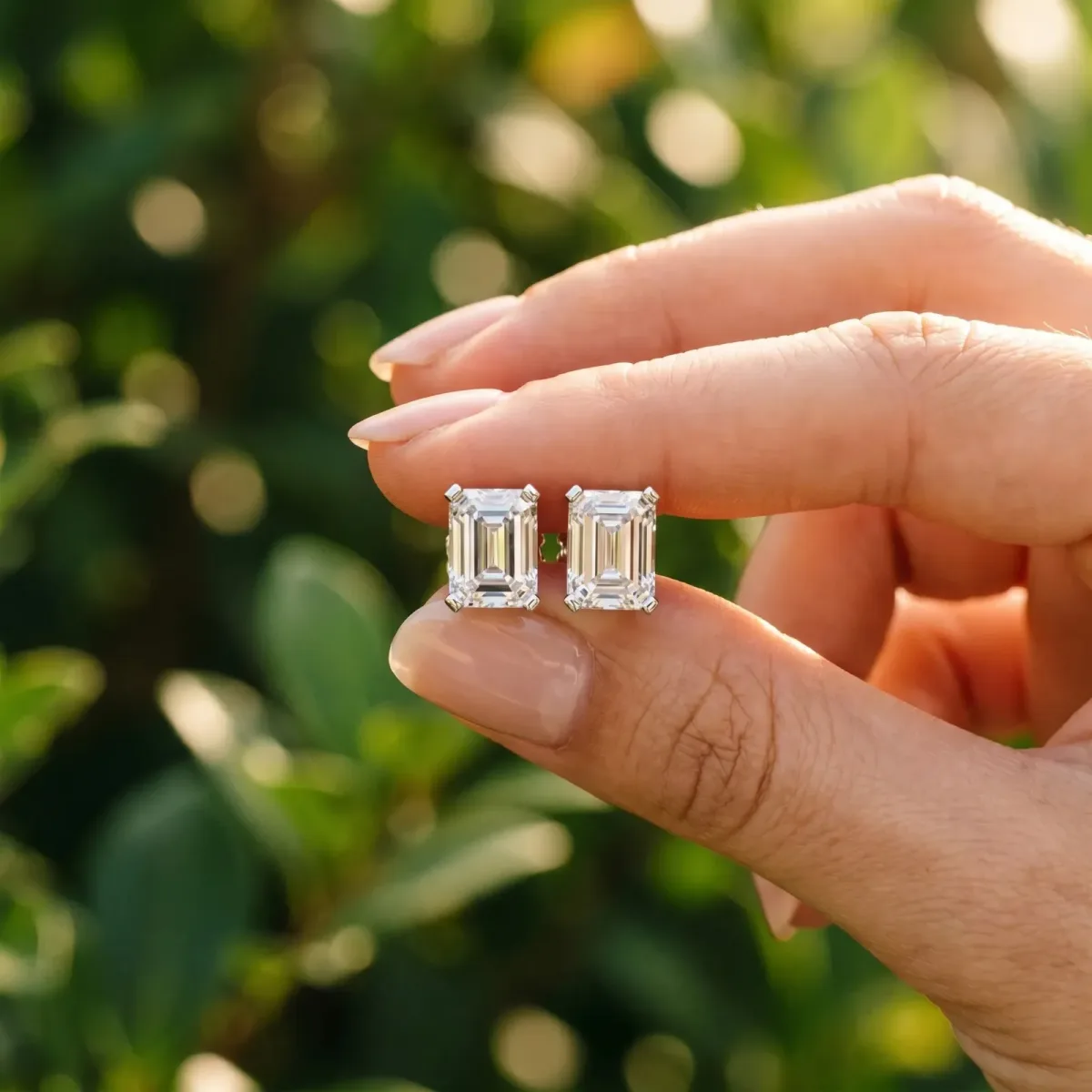 Emerald Cut Diamond Stud Earrings Platinum