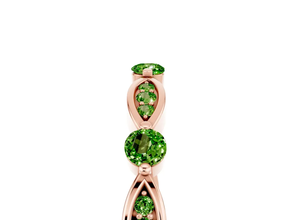 Marquise and Round Peridot Milgrain Band with Bezel Setting Rose gold