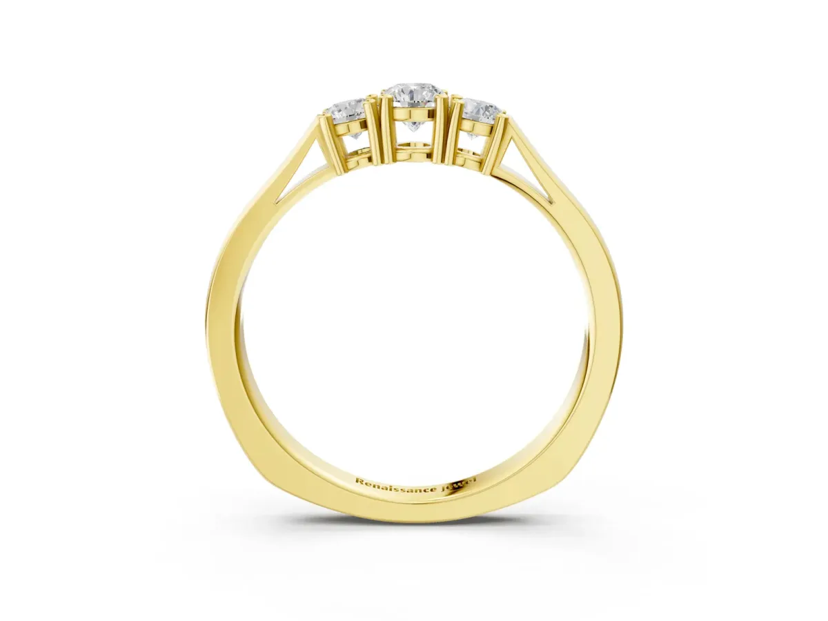 Three-Stone Round Cut Diamond Channel Set Band with Prong Setting Yellow gold