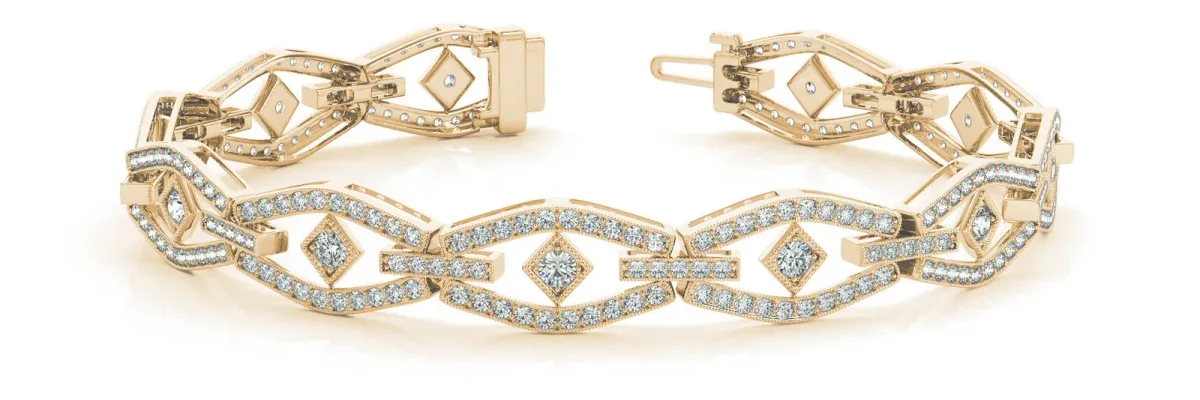 Pavé Diamond Marquise Link Bracelet with Bezel Setting Yellow gold