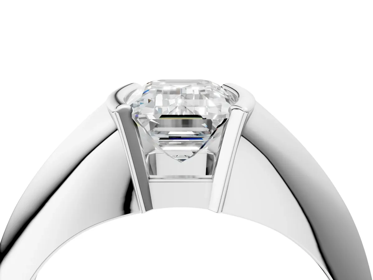 Emerald Cut Solitaire Tension Set Diamond Ring Platinum