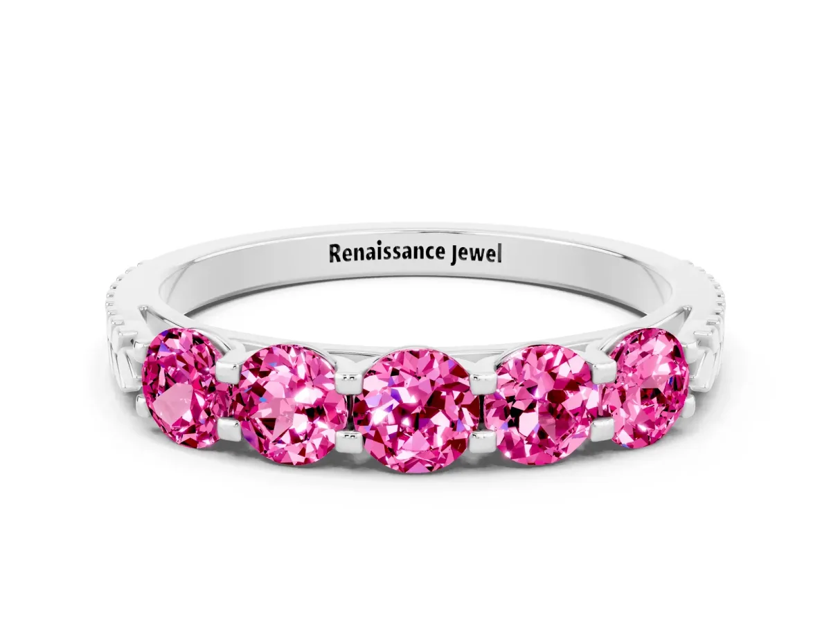 Five-Stone Round Pink Sapphire Prong-Set Band Silver