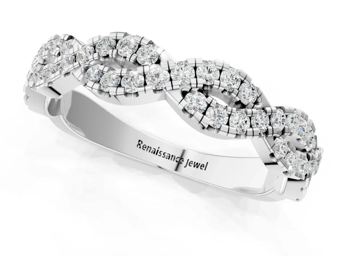 Round Diamond Twisted Eternity Band with Pavé and Shared Prong Setting Silver