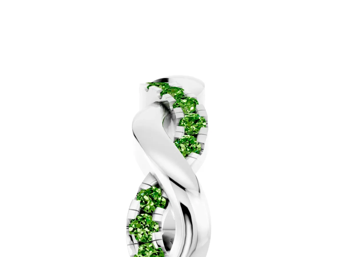 Pavé Round Peridot Twist Eternity Band with Shared Prong Setting Silver