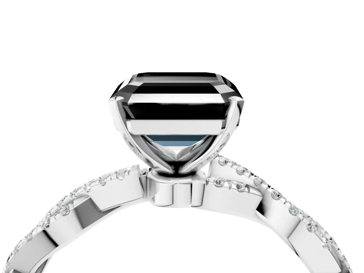 Fancy Black Asscher Cut Solitaire Twisted Pave Band with Four-Prong Setting Platinum