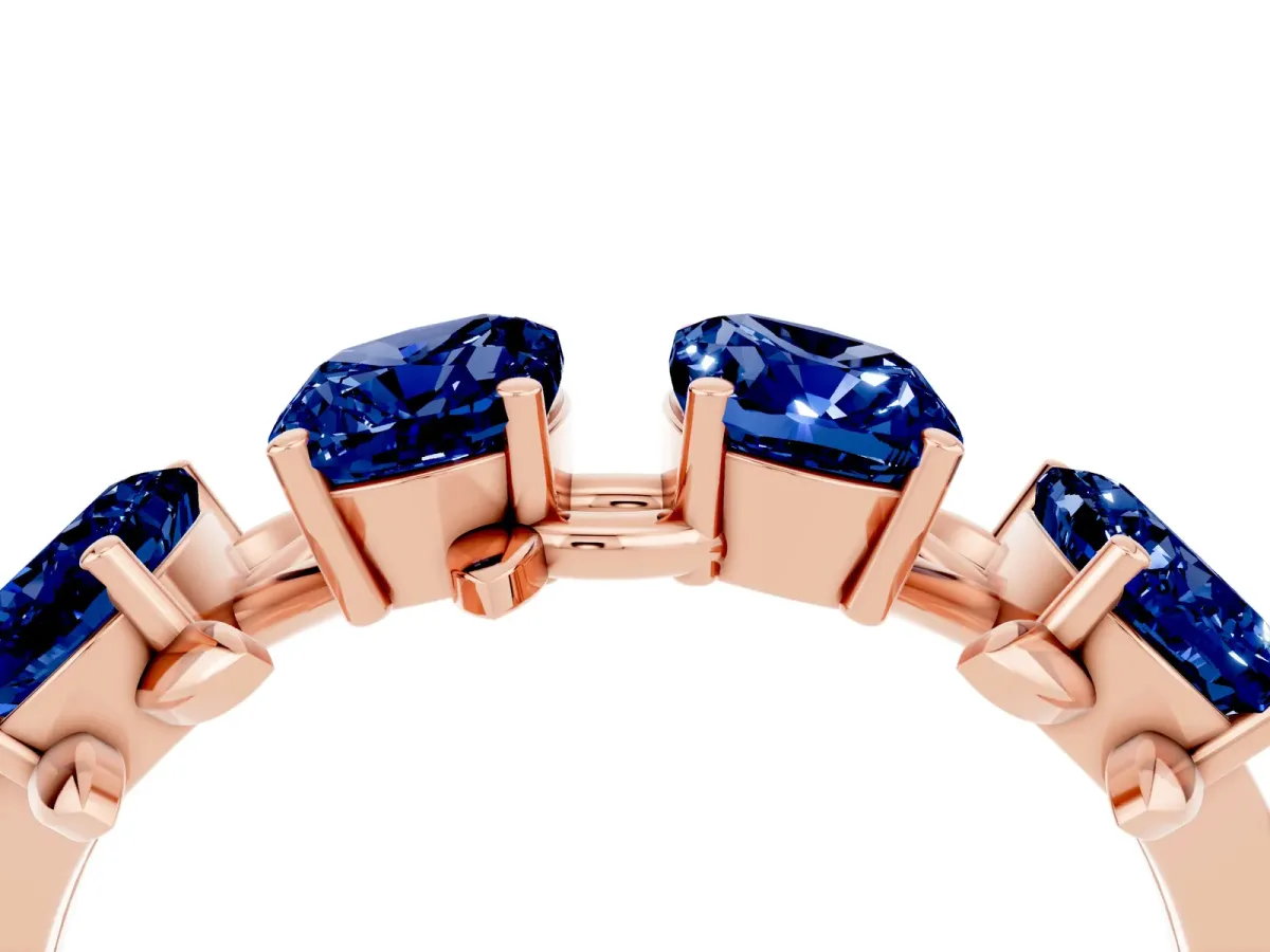 Emerald Cut Blue Sapphire Prong-Set Half Eternity Band Rose gold