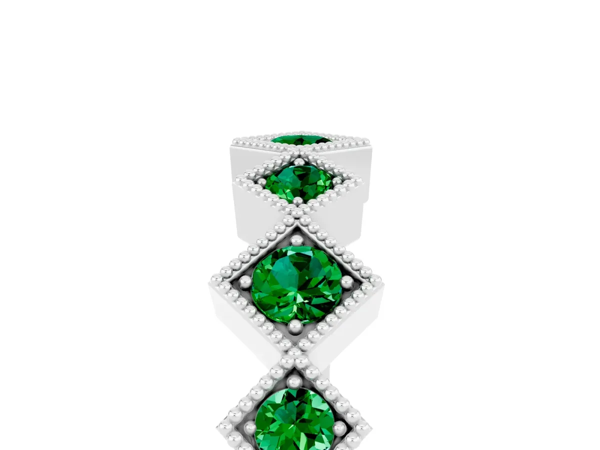 Milgrain Square Bezel Round Emerald Chevron Band Platinum