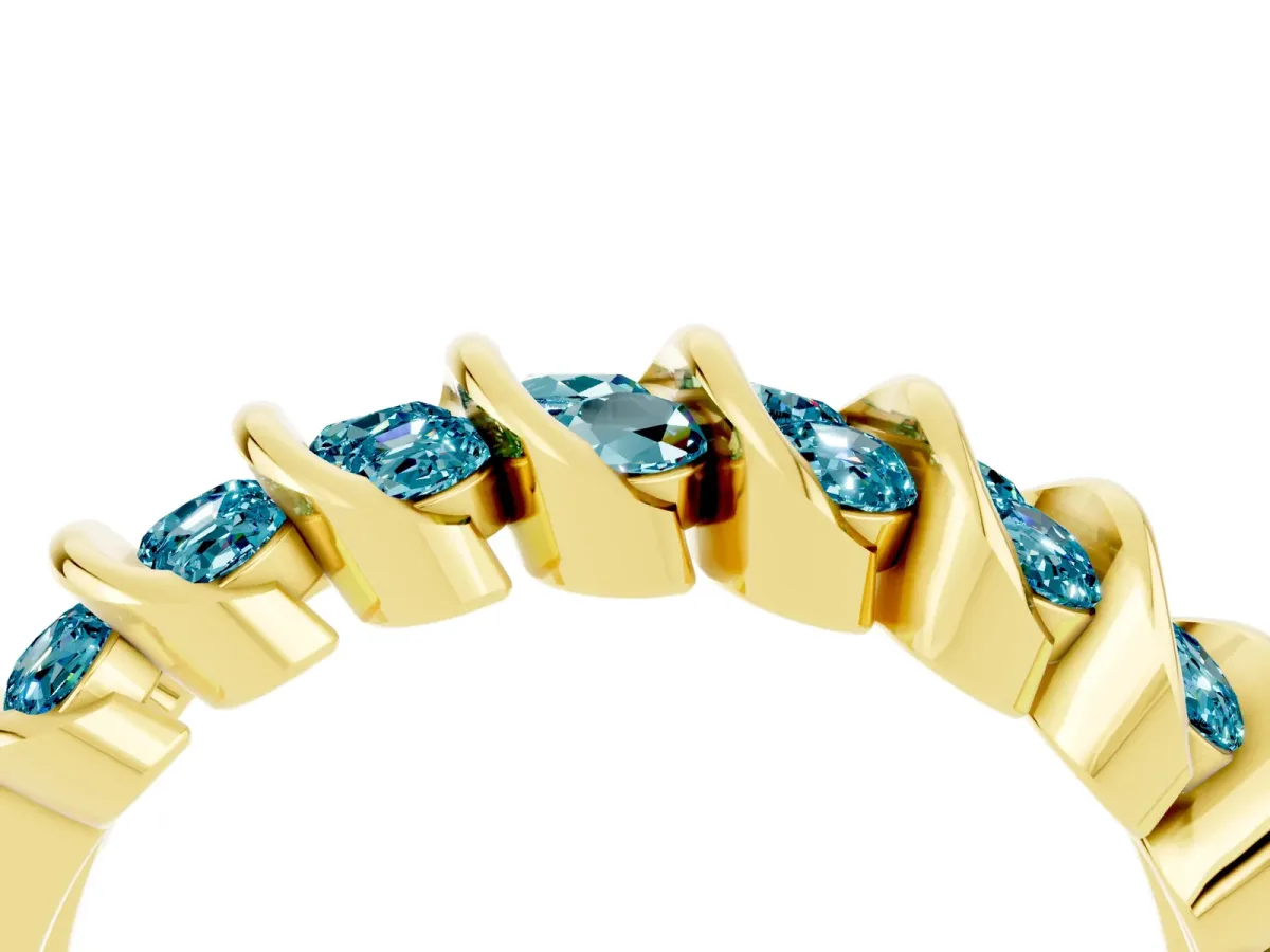 Channel Set Round Blue Topaz Multi-Row Band Yellow gold