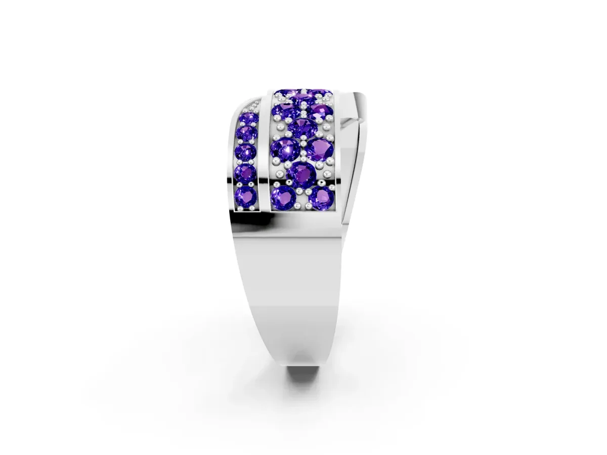 Pavé Round Tanzanite Crossover Band with Bead Prong Setting White gold