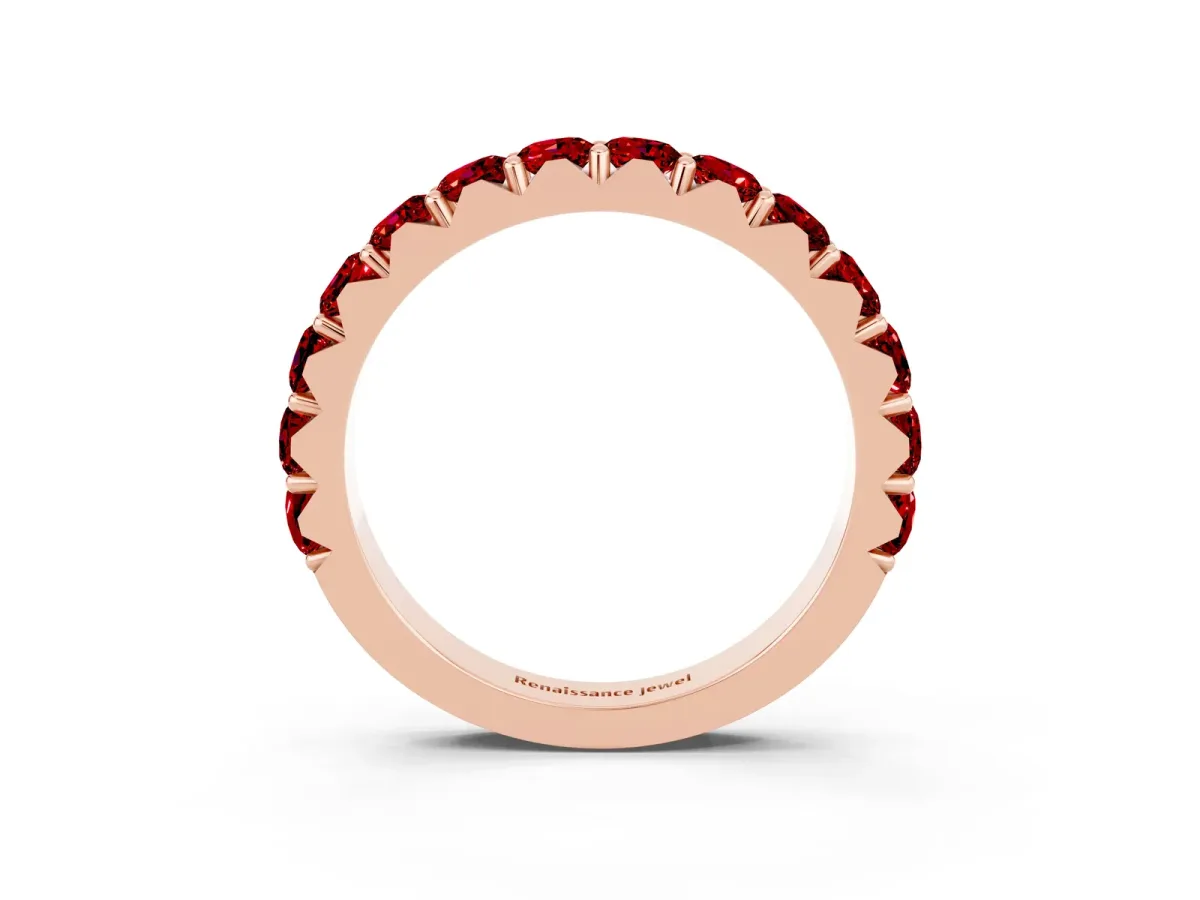 Round Ruby Half Eternity Band with Classic Prong Setting Rose gold