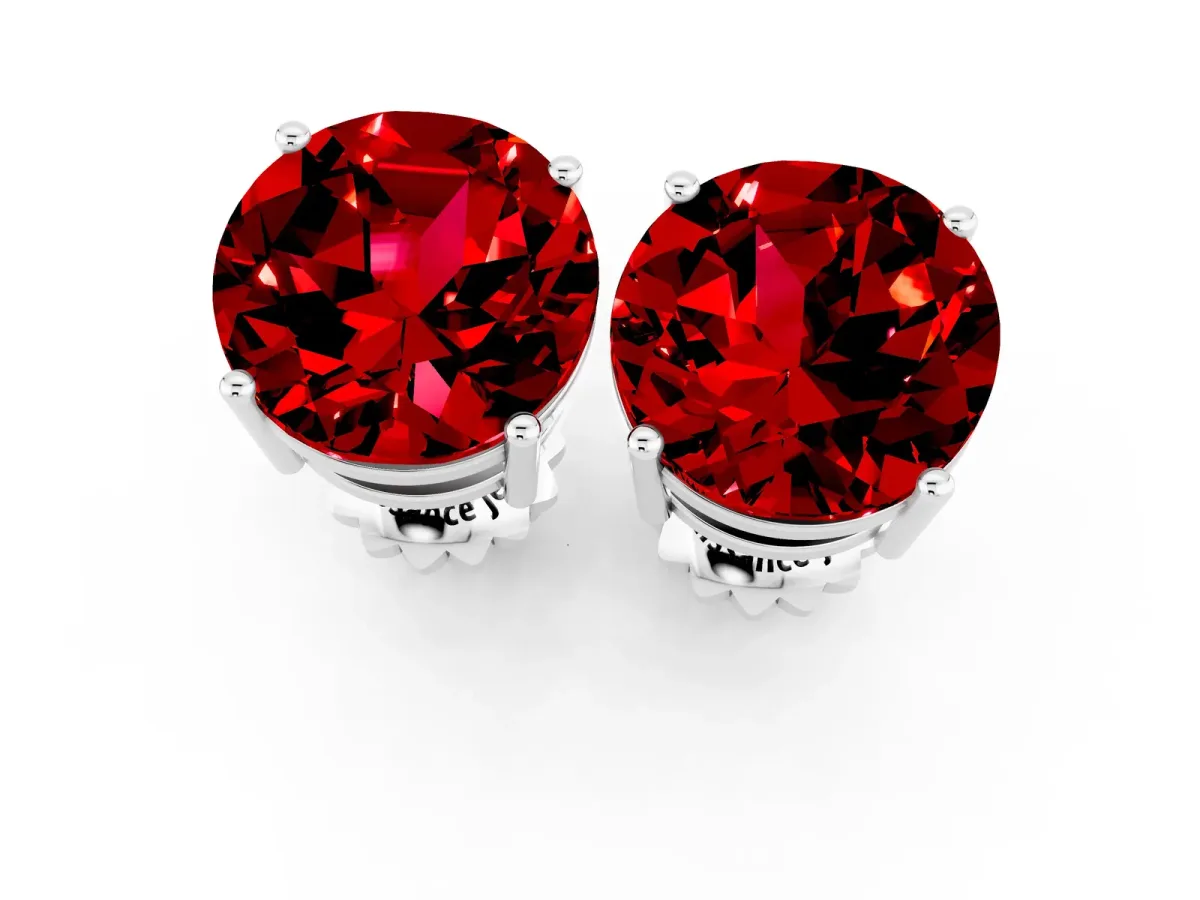 Round Cut Ruby Stud Earrings Silver