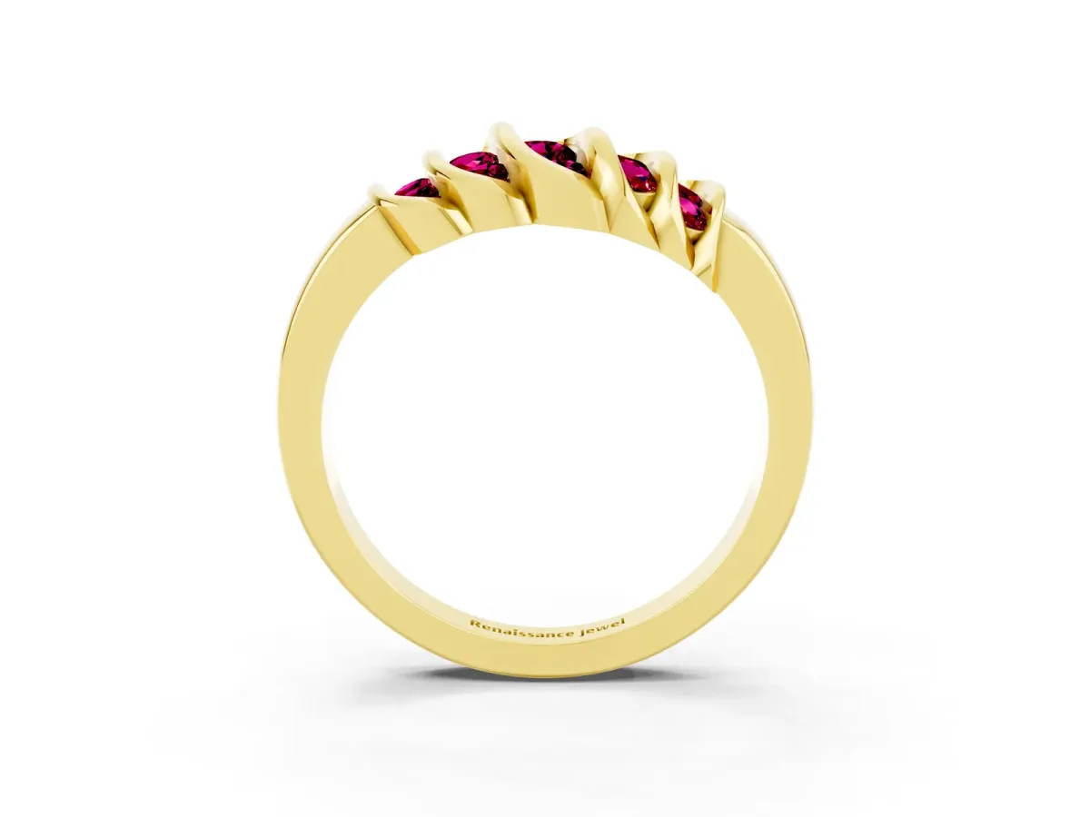 Round Garnet Multi-Row Crossover Band Yellow gold