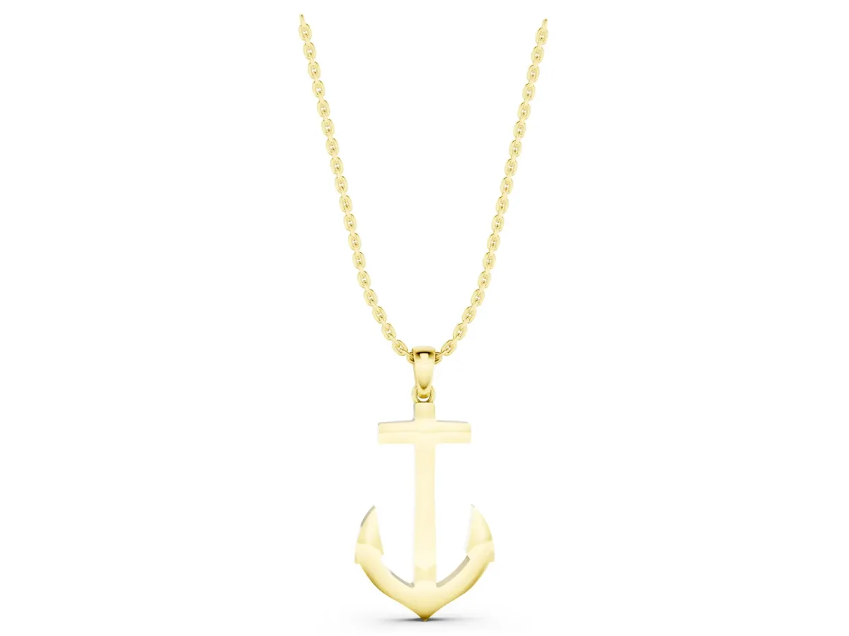 Silver Anchor Pendant with Round Diamond Bezel Setting Yellow gold