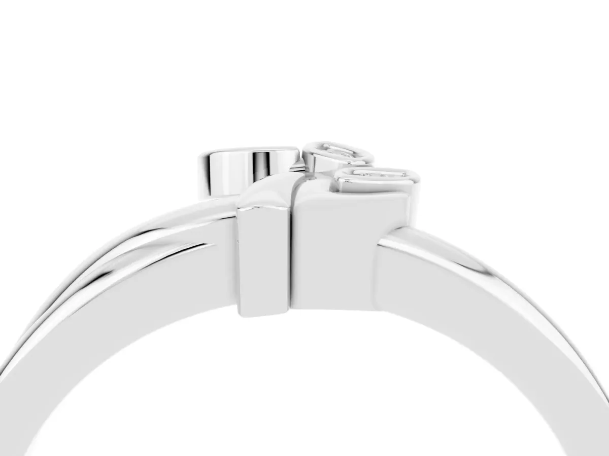 Three-Stone Round Moissanite Leaf Bypass Ring with Bezel Setting White gold