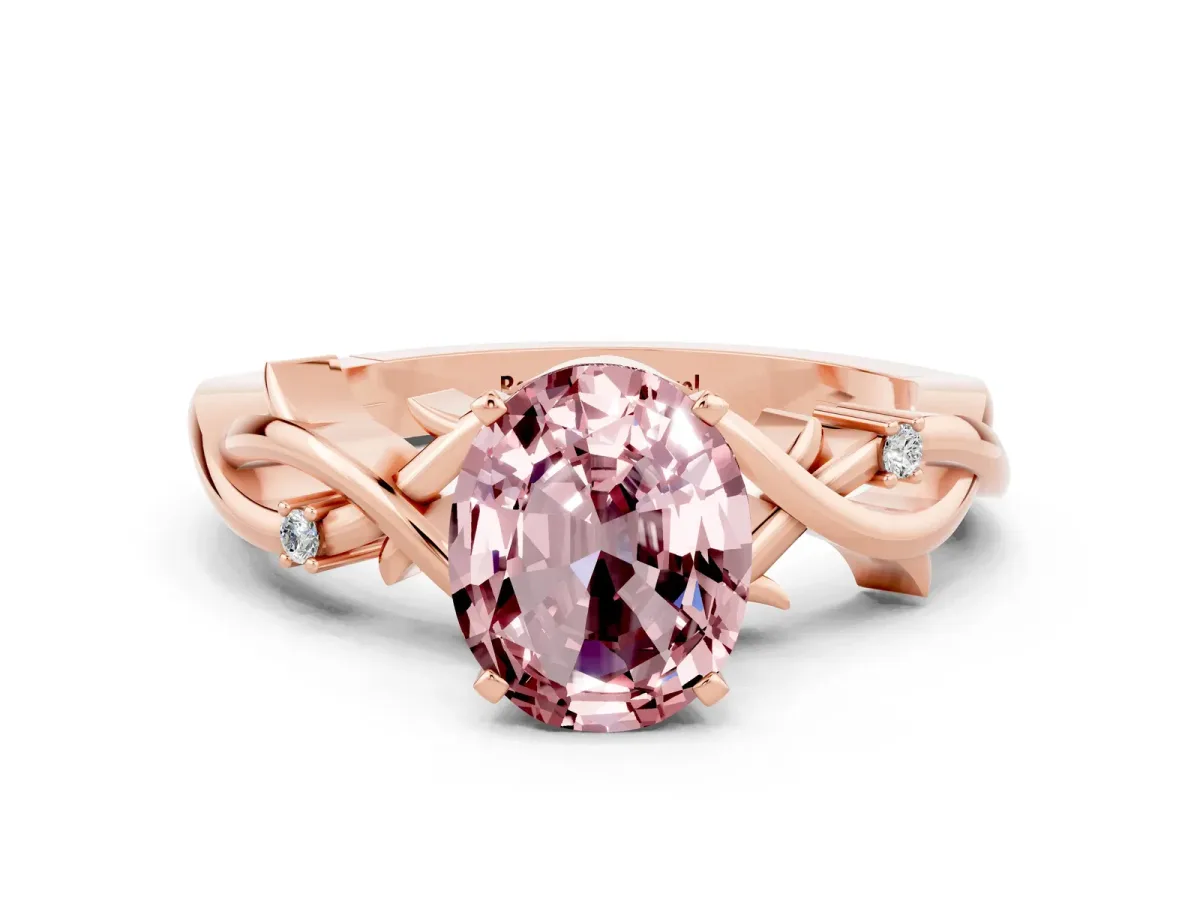 Oval Cut Morganite Solitaire Ring with Twisted Band and Prong Setting Rose gold