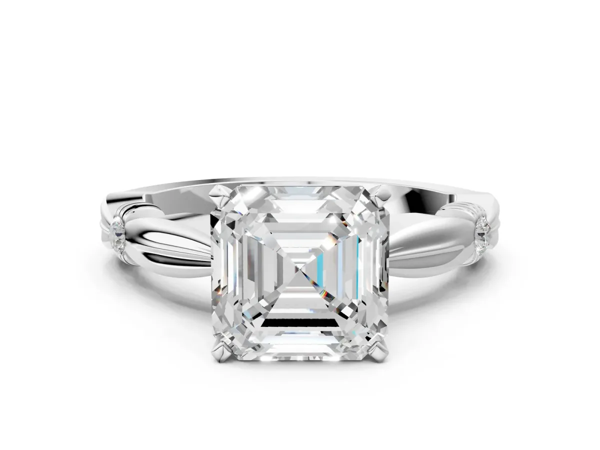 Asscher Cut Solitaire Diamond Twisted Band with Four-Prong Setting Platinum