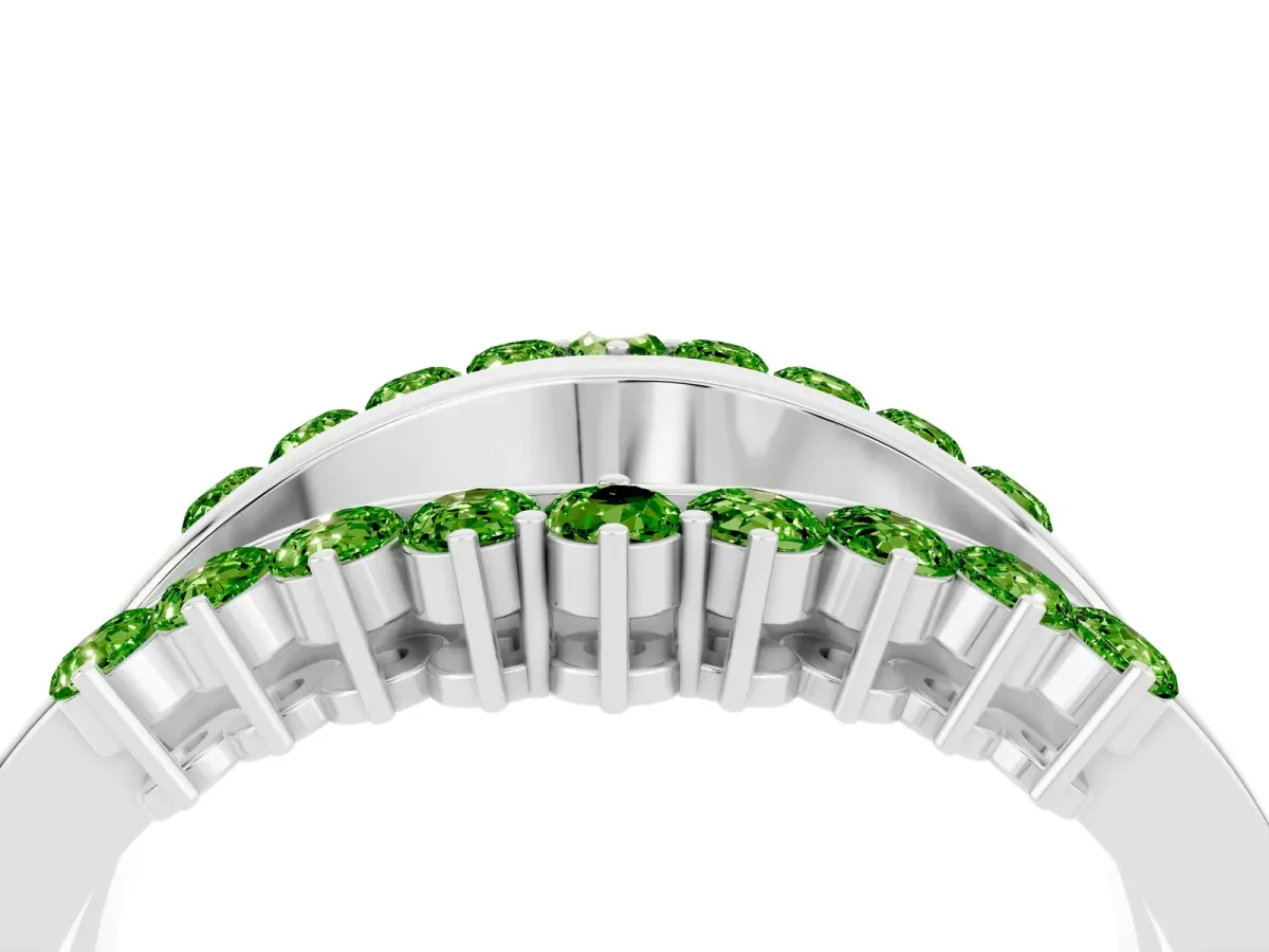 Round Peridot Chevron Contour Band with Prong Setting Silver