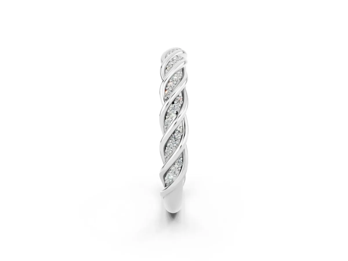 Twisted Pavé Round Moissanite Eternity Band with Shared Prong Setting White gold