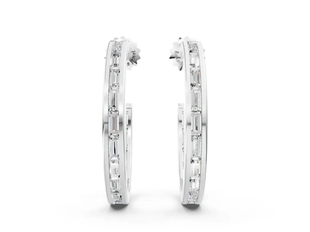 Baguette Diamond Channel-Set Inside-Out Hoop Earrings Silver