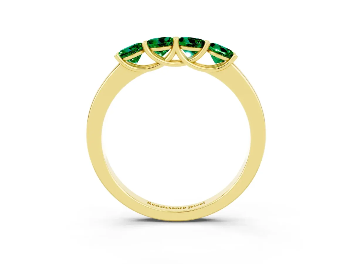 Four-Stone Round Emerald Prong-Set Band Yellow gold