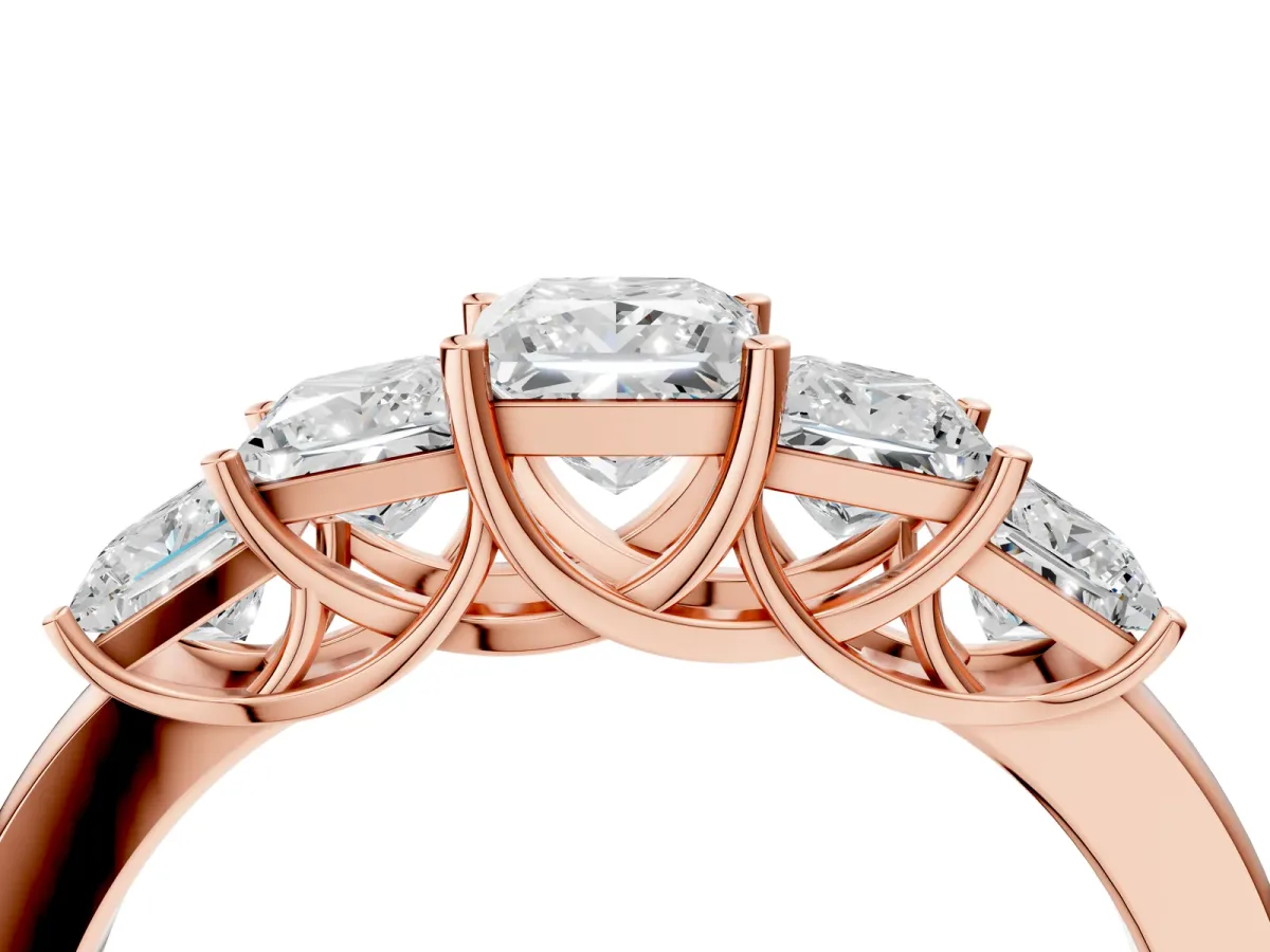 Princess Cut Five-Stone Diamond Ring with Classic Prong Setting Rose gold