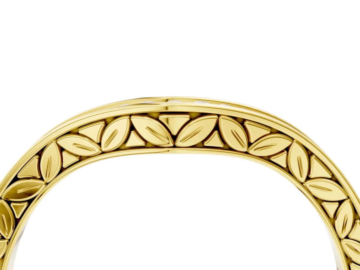 Round Cut Channel Set Wave Band with Pavé Setting Yellow gold