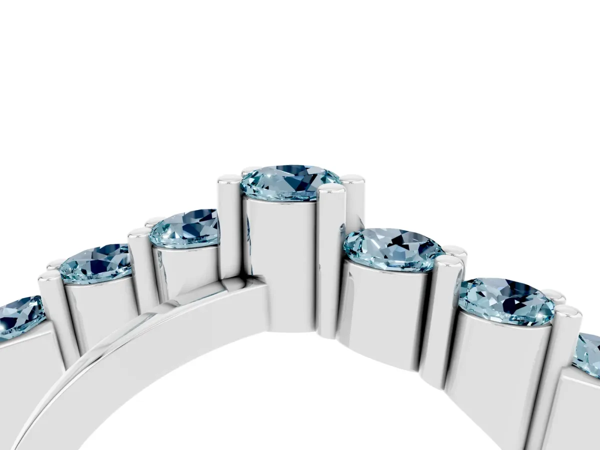 Round Aquamarine Prong-Set Crossover Band Silver