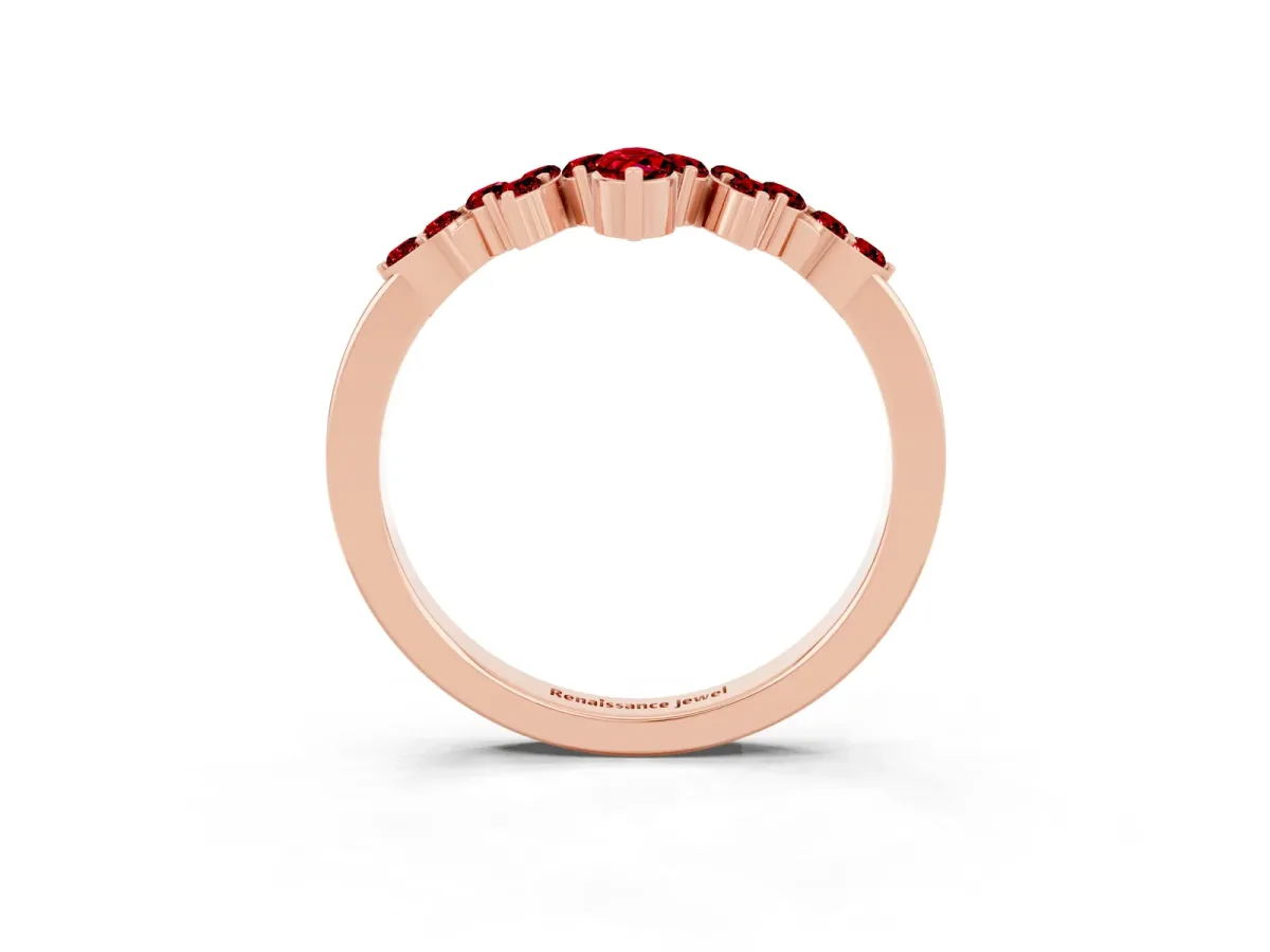 Marquise and Round Ruby Chevron Band with Prong Setting Rose gold