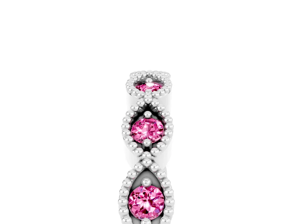 Milgrain Marquise Pink Sapphire Half Eternity Band with Bezel Setting Platinum