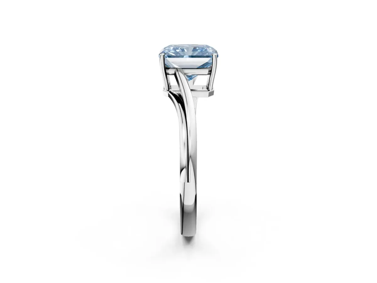 Fancy Blue Radiant Cut Cut Solitaire Twist Band Ring with Four-Prong Setting Platinum