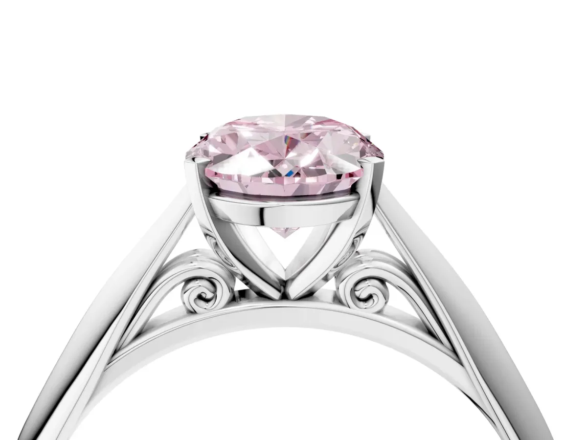 Fancy Pink Oval Cut Diamond Solitaire Engagement Ring with Cathedral Setting and Four-Prong Mount Silver