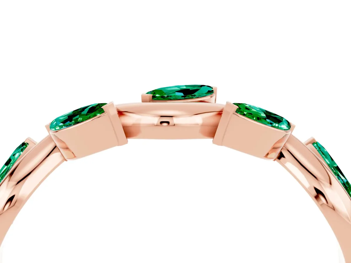 Marquise Emerald Twisted Band with Prong Setting Rose gold