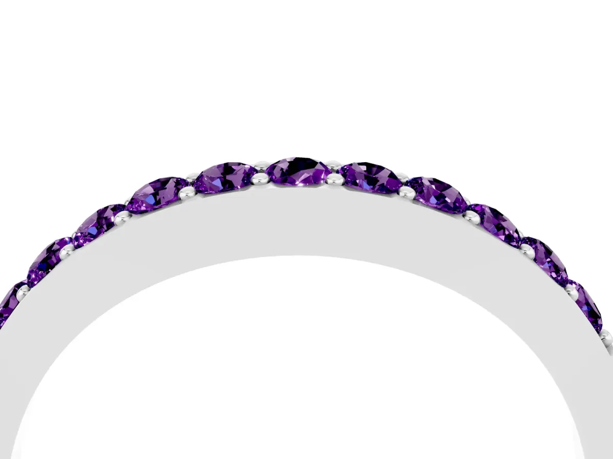 Round Amethyst Curved Wedding Band with Channel Setting Silver