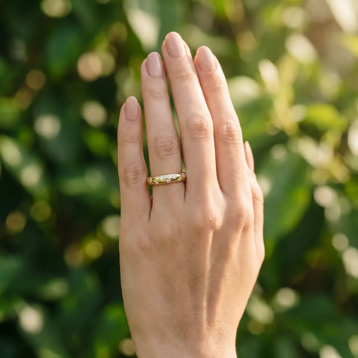 Round Diamond Flush-Set Comfort Fit Band Yellow gold